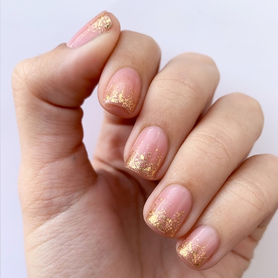 Pink & Gold Snowflakes with Golden Glitters Gel Nail Stickers | Goldflakes | Danni & Toni