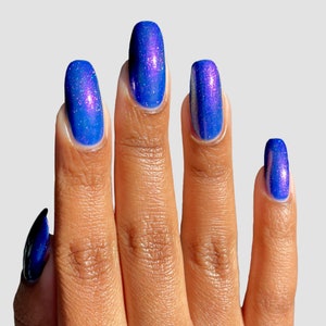 Cobalt Blue Color-Shifting Aurora Pink Shimmer Vegan Nail Polish - Heart of Glass