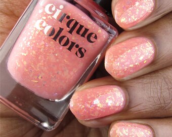 Flakie Pink Jelly Vegan Nail Polish - Iridescent Holographic Flakie  Glitter Nail Art - Pink Lemonade