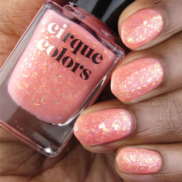 Flakie Pink Jelly Vegan Nail Polish - Iridescent Holographic Flakie  Glitter Nail Art - Pink Lemonade