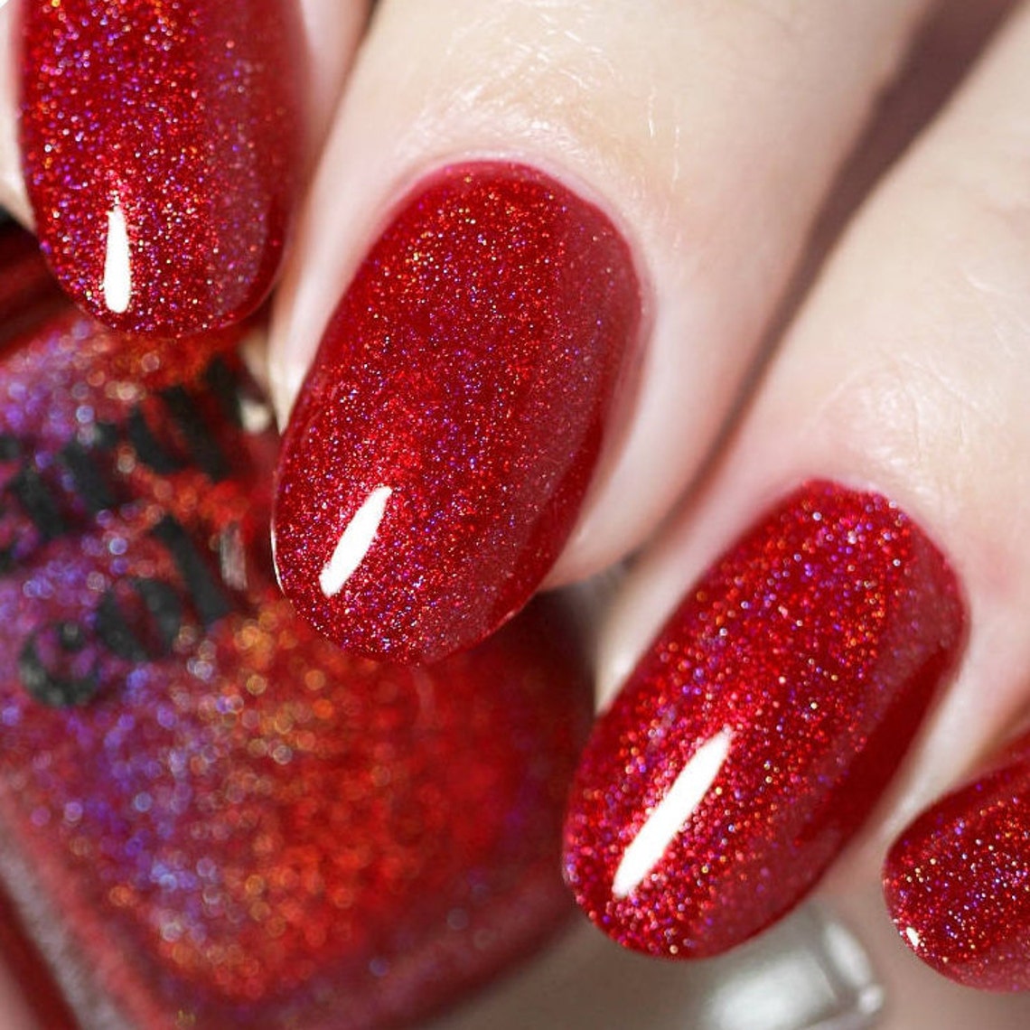 Crimson Red Holographic Vegan Nail Polish Red Glitter Etsy