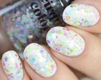 Clear Pastel Glitter Vegan Nail Polish Topper, Confetti Nail Polish, Rainbow Glitter Nail Art - Lullaby