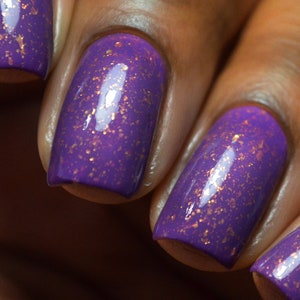 Purple Speckled Vegan Nail Polish Gold Glitter Flake Nails Izola image 4