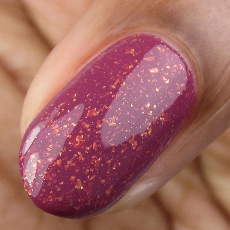 Tuscan Tile Pink Berry Speckeld Nail Polish Gold Flakie Etsy