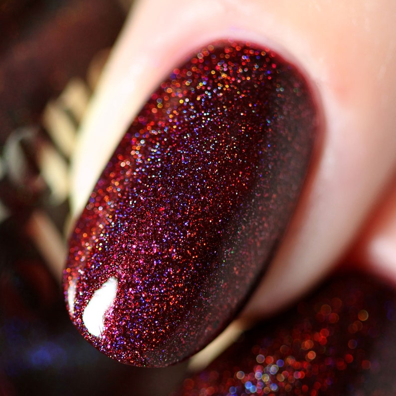 Deep Red Holographic Vegan Nail Polish Oxblood Red Holo Iridescent Glitter Nails Ambrosia image 5