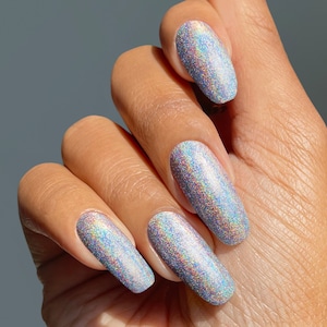 Silver Rainbow Holographic Vegan Nail Polish - Silver Glitter Holo Nails - Subculture