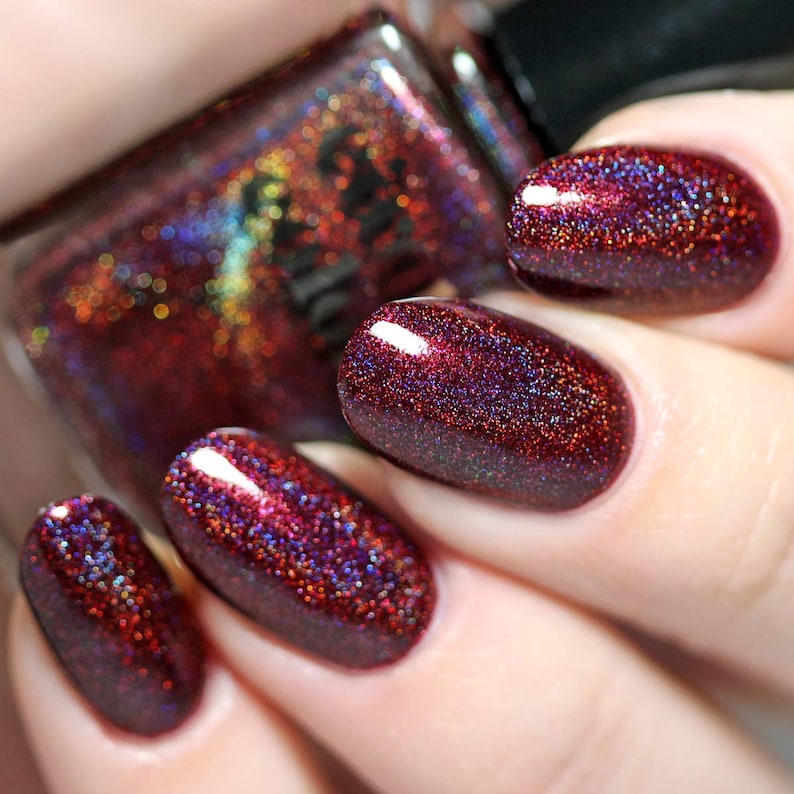 Deep Red Holographic Vegan Nail Polish Oxblood Red Holo Iridescent Glitter Nails Ambrosia image 2