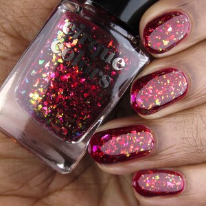 Deep Red Jelly Glitter Nail Polish - Burgundy Iridescent Flakie Holo Nails  - Snozzberry