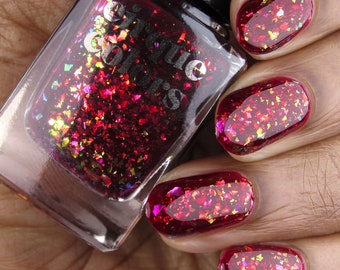 Deep Red Jelly Glitter Nail Polish - Burgundy Iridescent Flakie Holo Nails  - Snozzberry