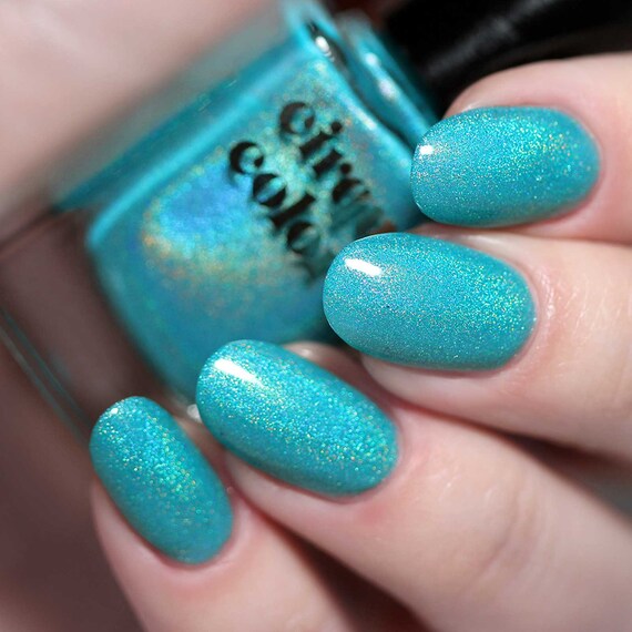 Turquoise Blue Green Holographic Nail Polish Teal Blue Neon - Etsy Turquoise Blue Green Holographic Nail Polish Teal Blue Neon - Etsy