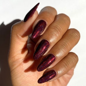 Deep Red Holographic Vegan Nail Polish - Oxblood Red Holo Iridescent Glitter Nails - Ambrosia