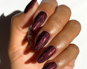 Deep Red Holographic Vegan Nail Polish - Oxblood Red Holo Iridescent Glitter Nails - Ambrosia