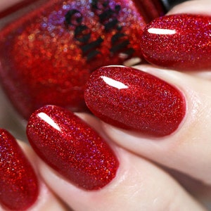 Crimson Red Holographic Vegan Nail Polish - Red Glitter Iridescent Holographic Nails - Madder