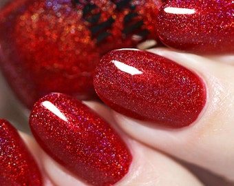Crimson Red Holographic Vegan Nail Polish - Red Glitter Iridescent Holographic Nails - Madder