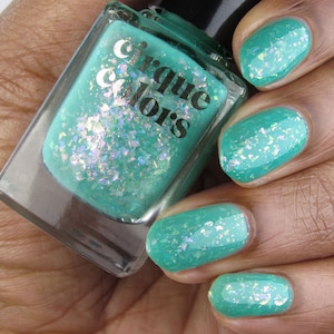 Green Jelly Vegan Nail Polish - Iridescent Holographic Flakie Nails - Nail Art - Gumdrop