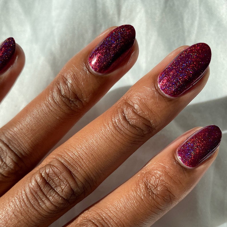 Deep Red Holographic Vegan Nail Polish Oxblood Red Holo Iridescent Glitter Nails Ambrosia image 4