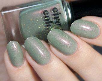 Light Green Shimmer Nail Polish - Green Shimmer Holographic Iridescent Nail Polish - Succulent Garden