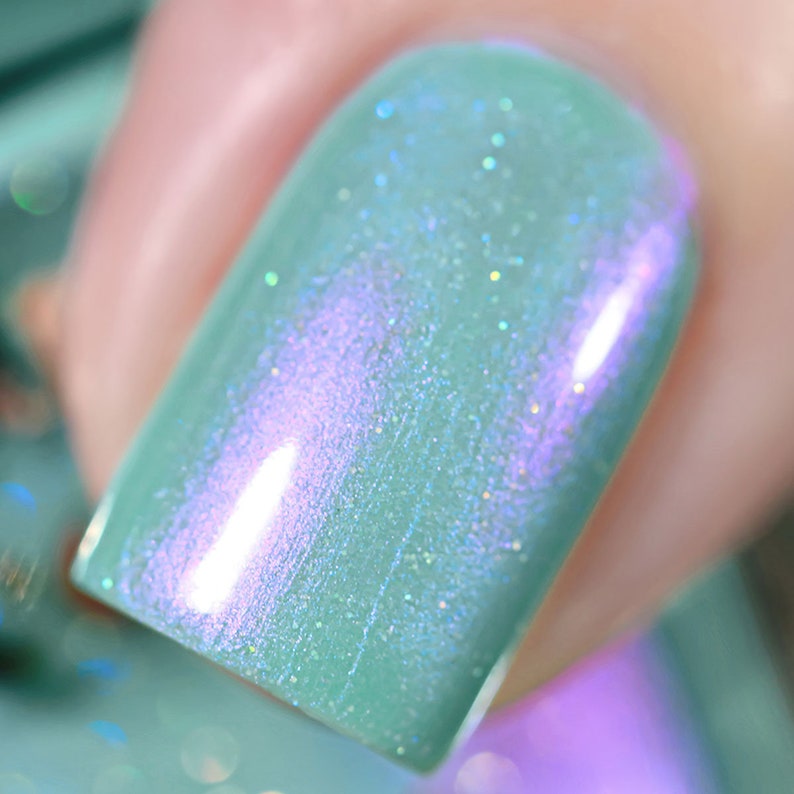 Mint Green Vegan Nail Polish Green Holographic Iridescent Nail Polish Paradiso image 3