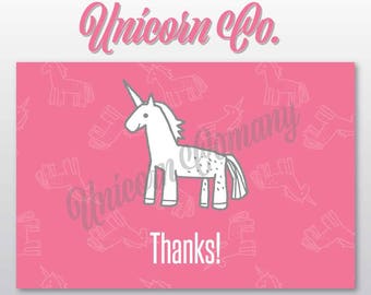 Unicorn Thank you Note 4" x 6" || Instant Download || Unicorn Thank you Card || Flat Card || Folded Note Card || Marketing Branding