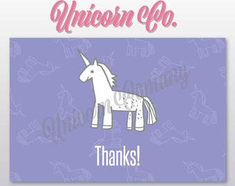 Unicorn Thank you Note 4" x 6" || Instant Download || Unicorn Thank you Card || Flat Card || Folded Note Card || Marketing Branding