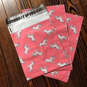 100 Pink Unicorn 10x13 Flat Poly Mailers 100 Pack Self Sealing Flat Mailers Shipping Envelope Bags LULA Unicorn Bags image 2