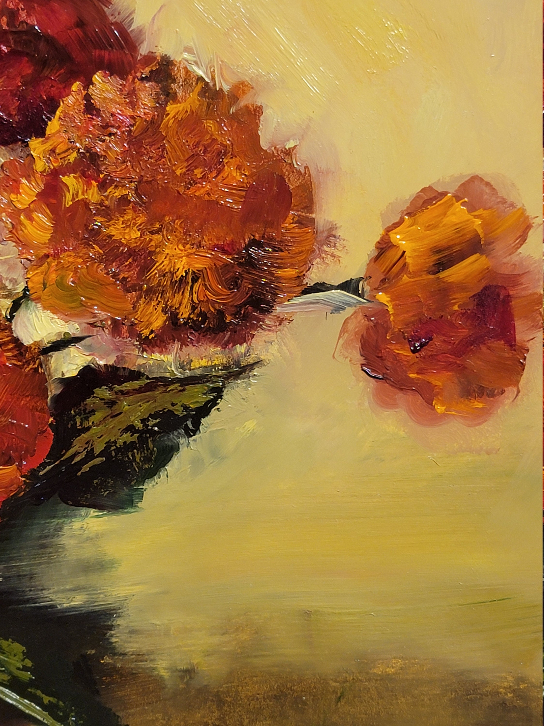 Orange Chrysanthemum Oil Painting: Floral Still Life, Fall Colors