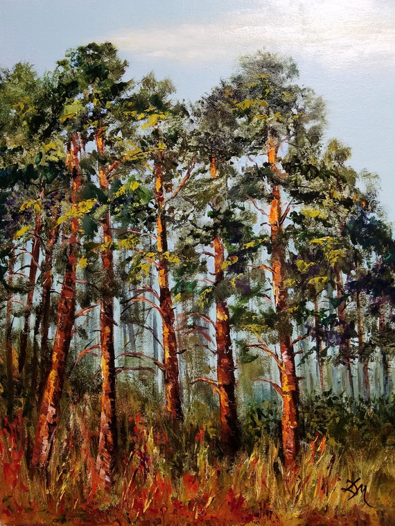 Pine Trees Landscape Original Oil Painting Oil On Canvas Etsy Pine Trees Landscape Original Oil Painting Oil On Canvas Etsy