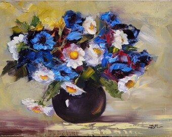 Original Daisy Oil Painting: Floral Still Life Art, 14x18