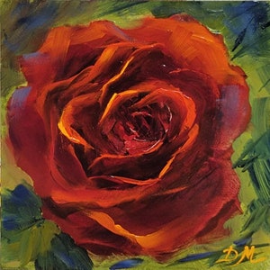 Red rose Original hand painted oil painting on archival panel Floral art Valentines rose painting Wall decor painting Flower lover small art