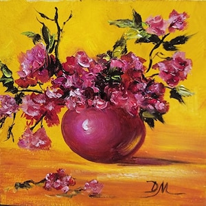 Pink Blossoms Oil Painting: Floral Still Life, Flower Lover Art