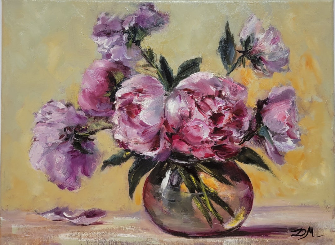 Pink Peonies Original Oil Painting on Canvas Hand-painted Floral ...