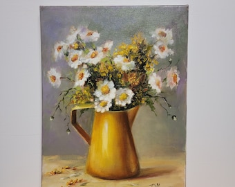 Original Daisies Oil Painting: Floral Still Life Art, 16x12