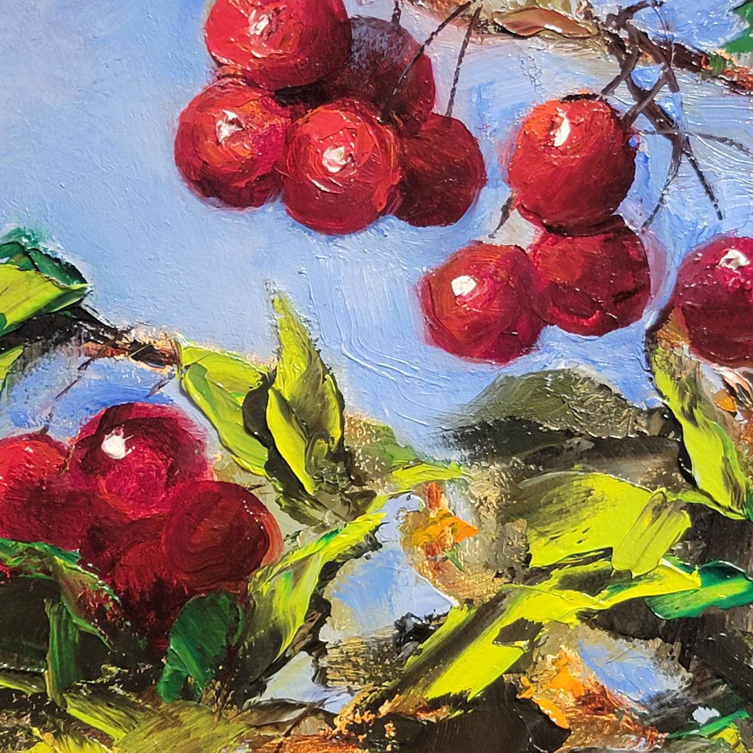 Cherries Original Oil Painting. Berries Painting. Fruit Art, Gift for
