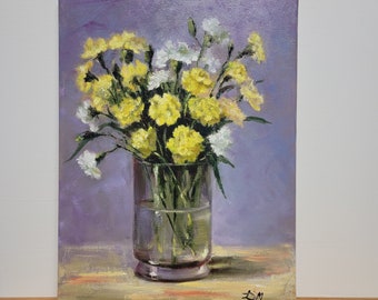 Carnations Oil Painting: Floral Still Life, Original Art (16x12)