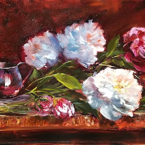 Peonies Original oil painting. Flowers art. Gift. Home decor. Wall art. Fine art. Collectible.