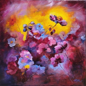 Pink Abstract Floral Oil Painting: Colorful Square Wall Art