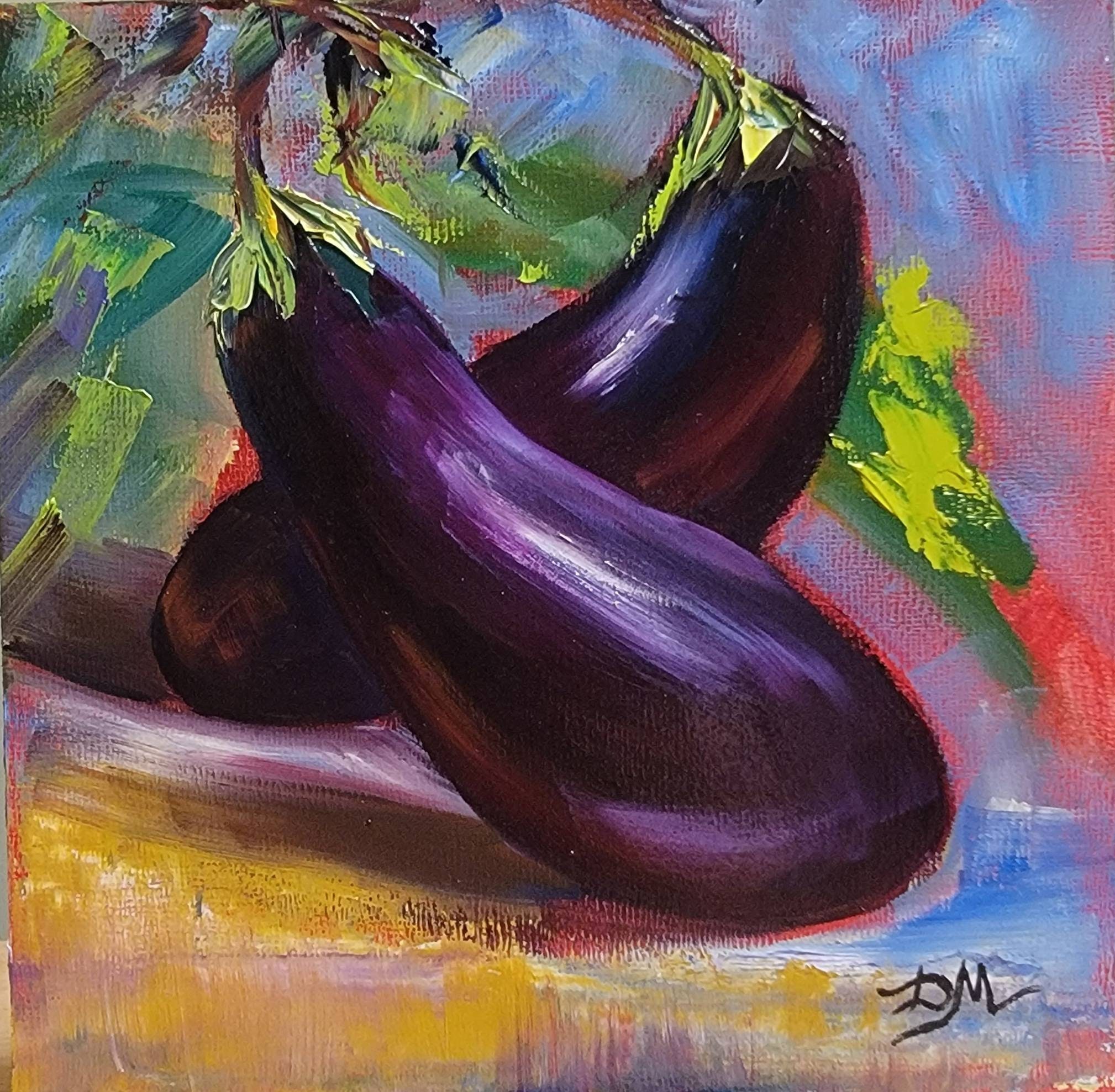 Eggplant Oil Painting: Original Kitchen Still Life Art, 8x8 - Etsy