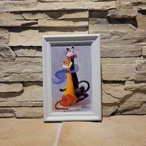 Black and Red Cats Original oil painting on framed panel. Two cute cats artwork. Gift idea. Contemporary art. Animal painting. Wall art.