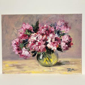 Peonies Oil Painting: Hand-Painted Floral Still Life, 6x8 Art