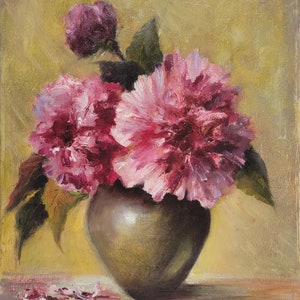 Pink Peonies Original oil painting on canvas. Bouquet Flowers Handpainted artwork Handmade art Floral artwork Directly from artist Unframed