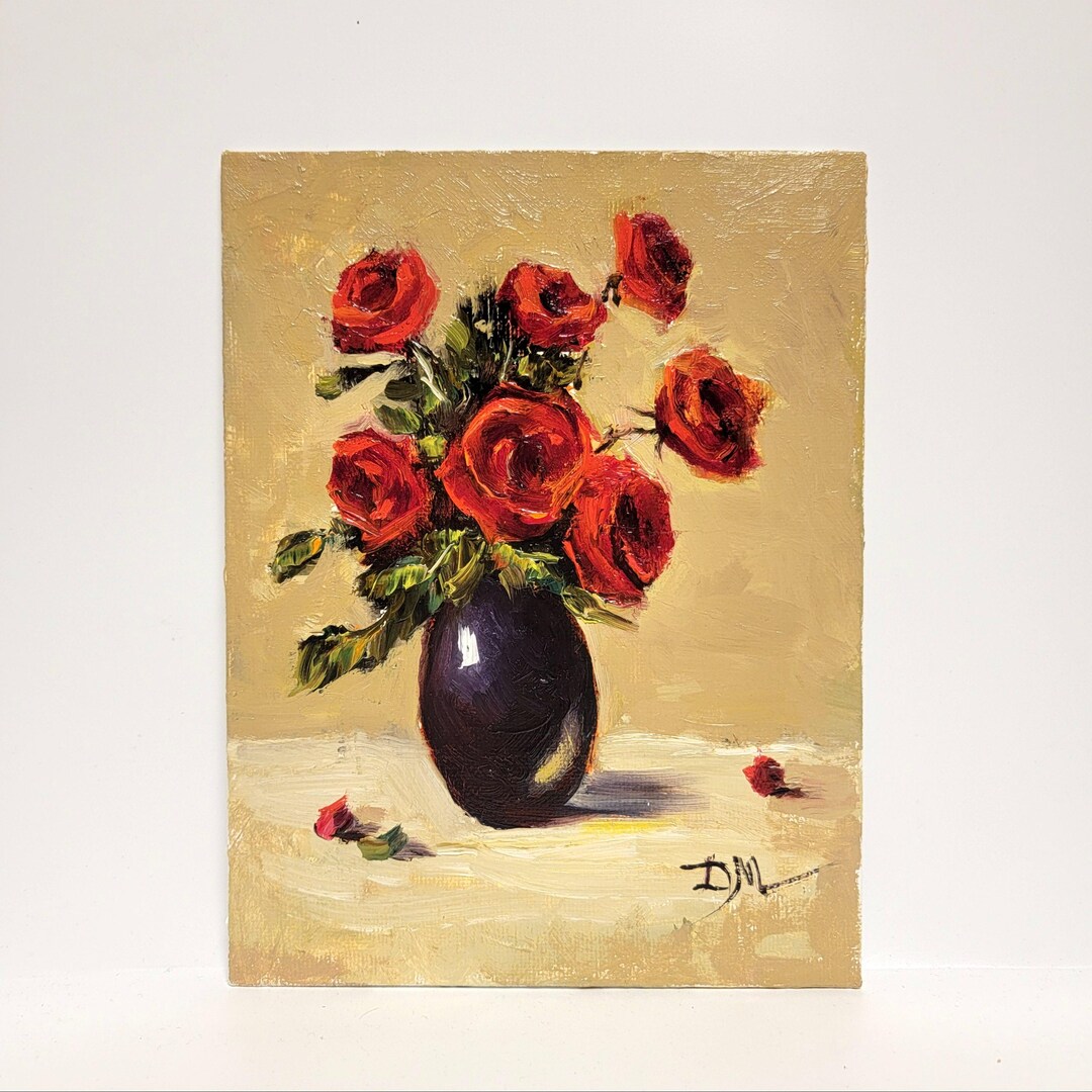 Red Roses Original Oil Painting on Canvas Board Handpainted Wall Art ...