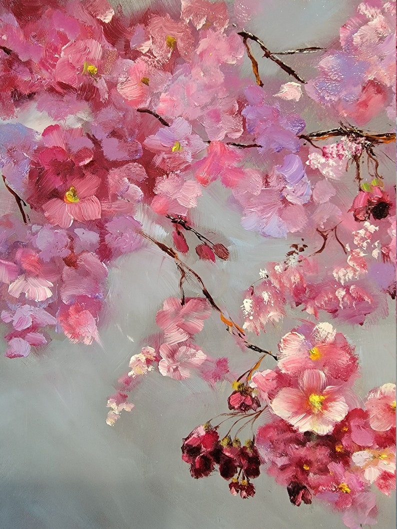 Cherry Blossom Original Hand-painted Oil Painring. Pink Blossom Artwork ...