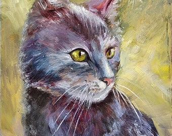 Original Cat Oil Painting: Contemporary Animal Portrait, 8x8