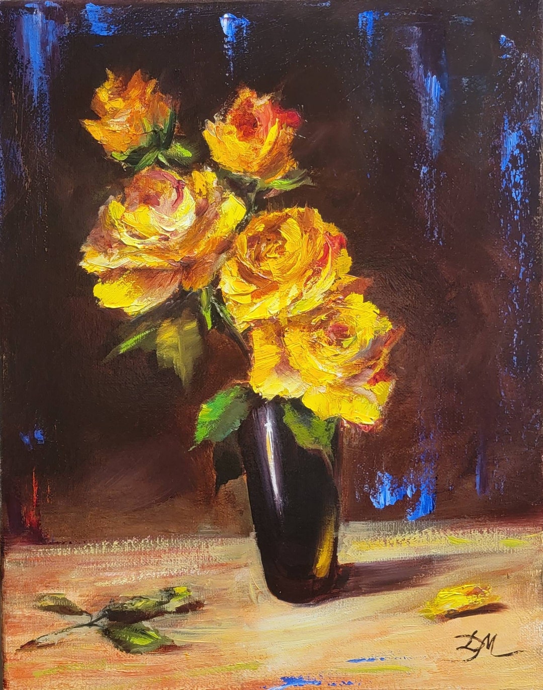 公式サイト - ハイブランドの新作が続々登場 Yellow Roses Art Fine Floral Canvas on Painting Oil Original 絵画
