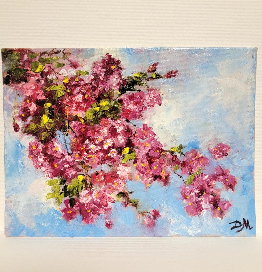 Cherry Blossom Oil Painting: Original Floral Art, 6x8 Canvas - Etsy