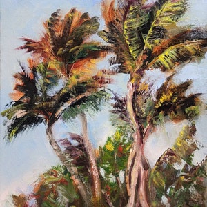 Palm trees original oil painting on stretched canvas Landscape painting Florida palm trees. Gift for nature lovers. 14 x 11 inches unframed