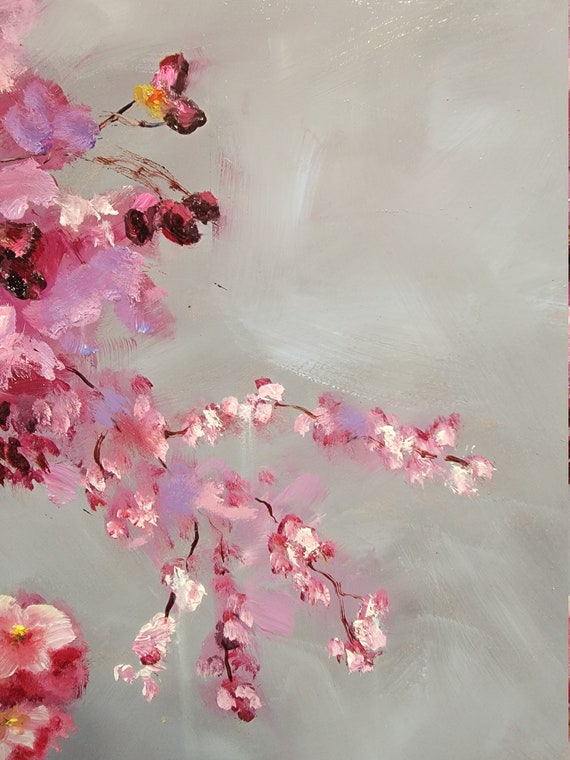 Cherry Blossom Oil Painting: Original Pink Floral Art, 11x14 - Etsy