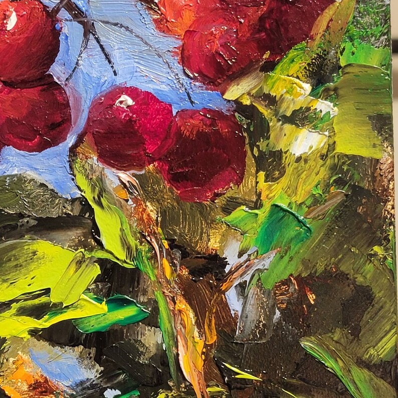 Cherries Original Oil Painting. Berries Painting. Fruit Art, Gift for