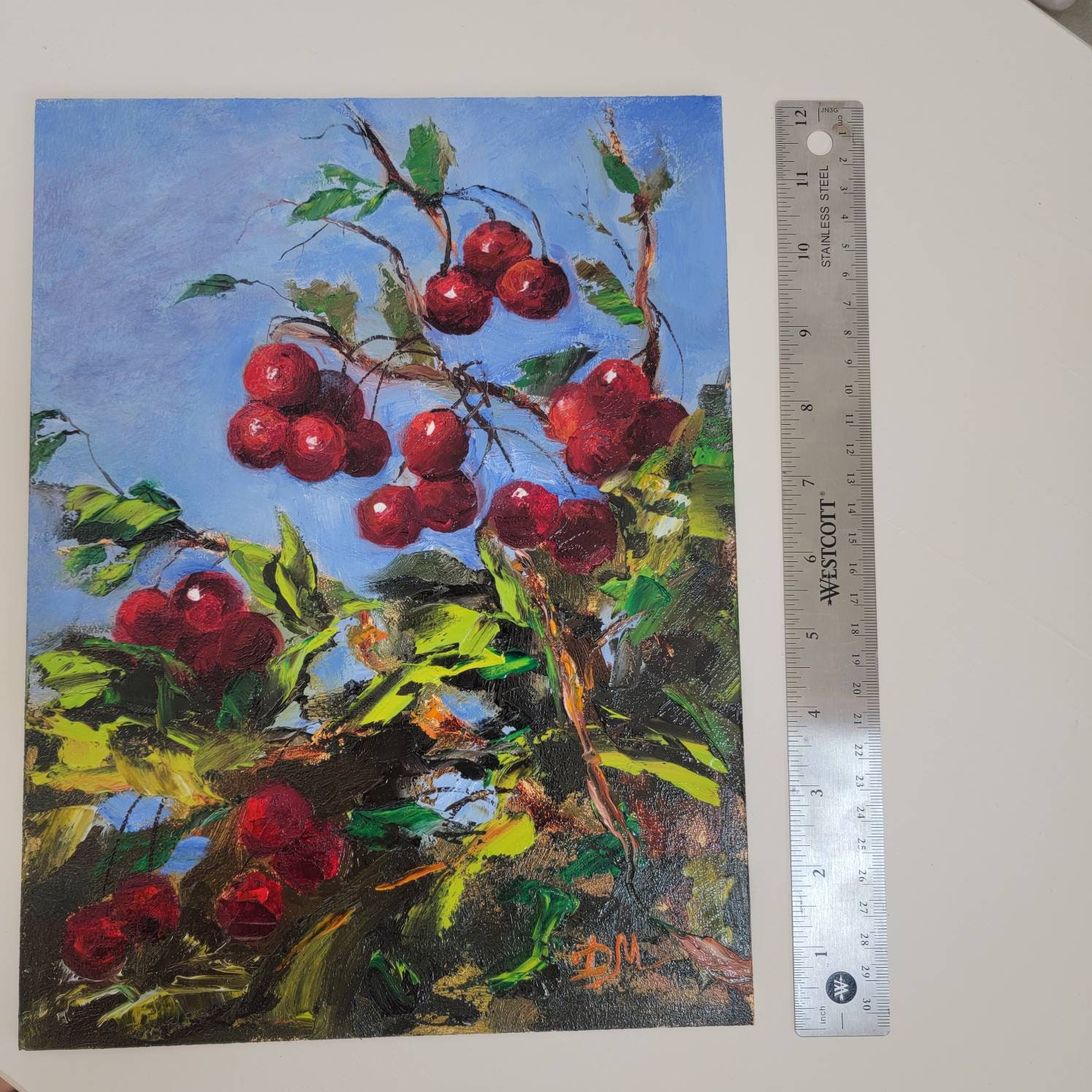 Cherries Original Oil Painting. Berries Painting. Fruit Art, Gift for