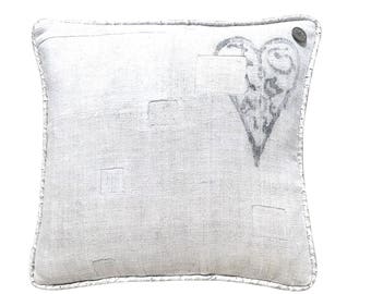 Antique German Grain Sack Pillow from the 1800s - 17" x 17"